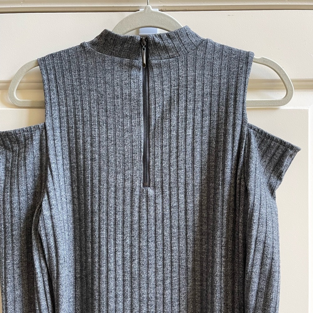 WHBM 3/4-Sleeve Cold Shoulder Mock Neck Ribbed Sheath Dress - Picture 6 of 9